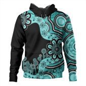 Australia Hoodie Aboriginal Indigenous Dot Painting Turquoise
