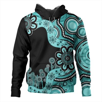 Australia Hoodie Aboriginal Indigenous Dot Painting Turquoise
