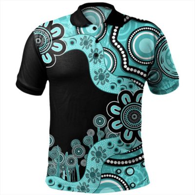 Australia Polo Shirt Aboriginal Indigenous Dot Painting Turquoise