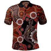 Australia Polo Shirt Aboriginal Inspired Lizard Dot Painting