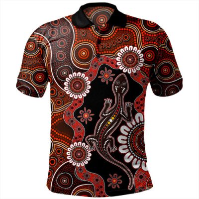 Australia Polo Shirt Aboriginal Inspired Lizard Dot Painting