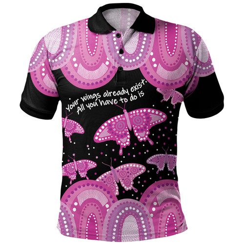 Australia Polo Shirt - Aboriginal Pink Butterflies Art Inspired Australia Polo Shirt - Aboriginal Pink Butterflies Art Inspired