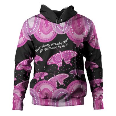 Australia Hoodie - Aboriginal Pink Butterflies Art Inspired