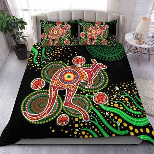 Australia Animals Aboriginal Bedding Set - Aboriginal Plant With Kangaroo Colorful Art Bedding Set Australia Animals Aboriginal Bedding Set - Aboriginal Plant With Kangaroo Colorful Art Bedding Set