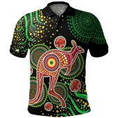 Australia Polo Shirt Aboriginal Art With Kangaroo