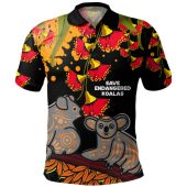 Australia Polo Shirt - Aboriginal Save Endangered Koalas Red Bottle Brush Flower