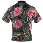 Australia Aboriginal Polo Shirt - Australian Hakea Flowers Painting In Aboriginal Style Polo Shirt