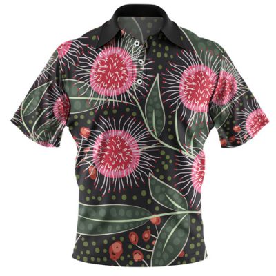 Australia Aboriginal Polo Shirt - Australian Hakea Flowers Painting In Aboriginal Style Polo Shirt