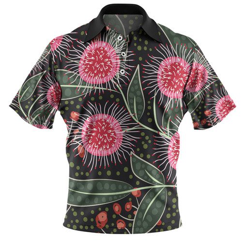 Australia Aboriginal Polo Shirt - Australian Hakea Flowers Painting In Aboriginal Style Polo Shirt Australia Aboriginal Polo Shirt - Australian Hakea Flowers Painting In Aboriginal Style Polo Shirt