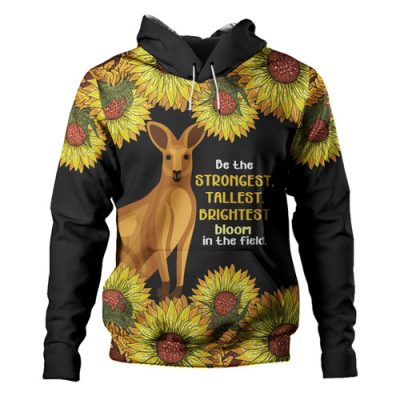 Australia Kangaroo Aboriginal Custom Hoodie - Aboriginal Sunflowers With Kangaroo Be The Strongest Dot Painting Art Hoodie