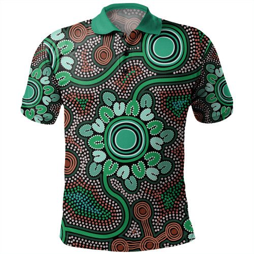 Australia Aboriginal Polo Shirt - Aboriginal Green Dot Art Inspired Polo Shirt Australia Aboriginal Polo Shirt - Aboriginal Green Dot Art Inspired Polo Shirt