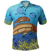 Australia Aboriginal Polo Shirt - Mother And Baby Dugong Aboriginal Art Polo Shirt