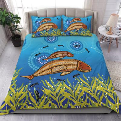 Australia Aboriginal Bedding Set - Mother And Baby Dugong Aboriginal Art Bedding Set