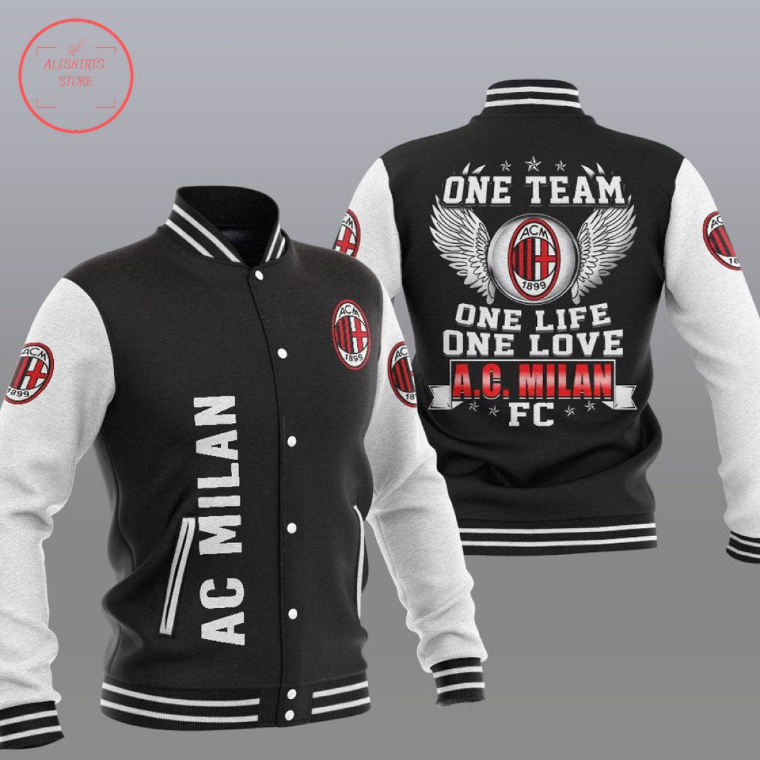 AC Milan Black One Team Baseball Jacket AC Milan Black One Team Baseball Jacket