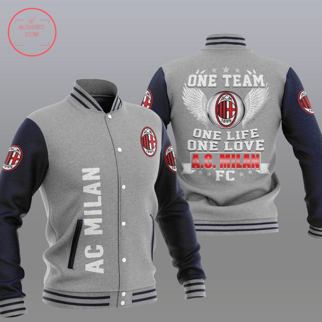 AC Milan Grey One Team Baseball Jacket AC Milan Grey One Team Baseball Jacket