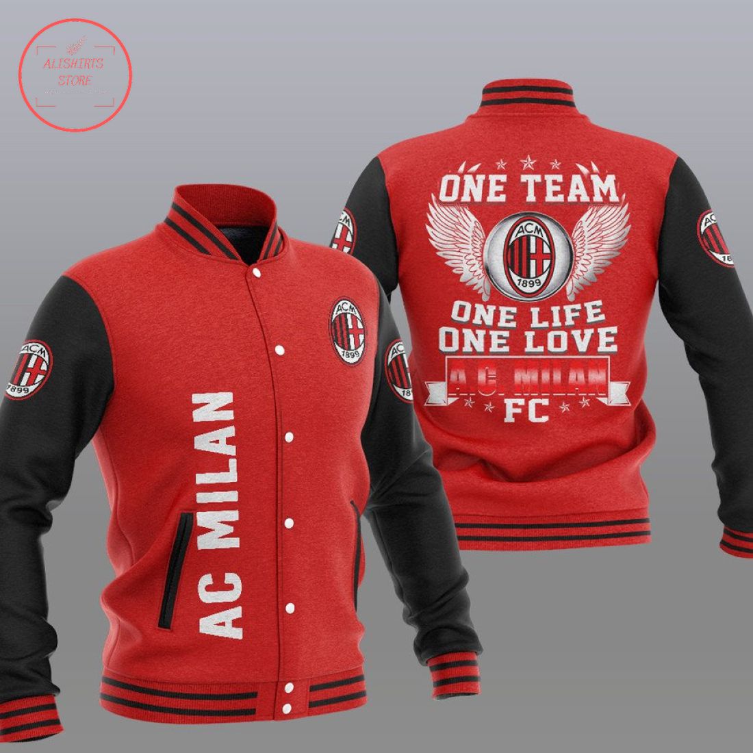 AC Milan Red One Team Baseball Jacket AC Milan Red One Team Baseball Jacket