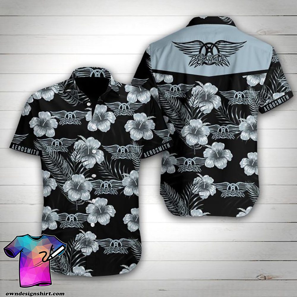 Aerosmith Tropical Flower Dark Hawaiian Shirt Aerosmith Tropical Flower Dark Hawaiian Shirt