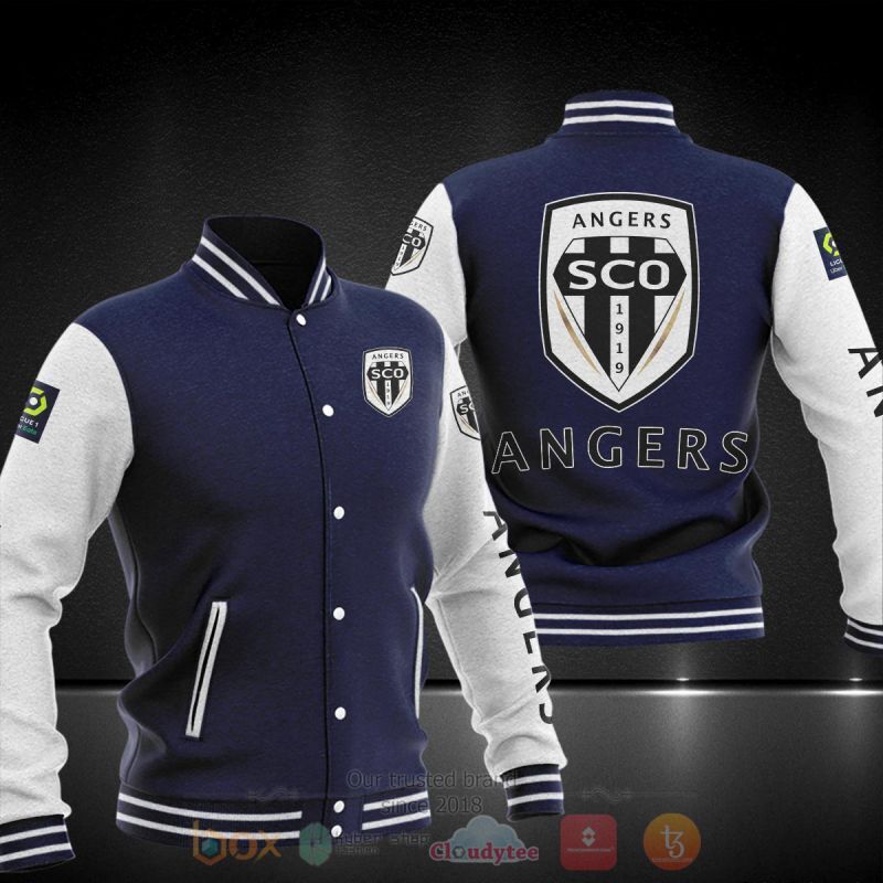 Angers SCO Dark Blue White Baseball Jacket Angers SCO Dark Blue White Baseball Jacket