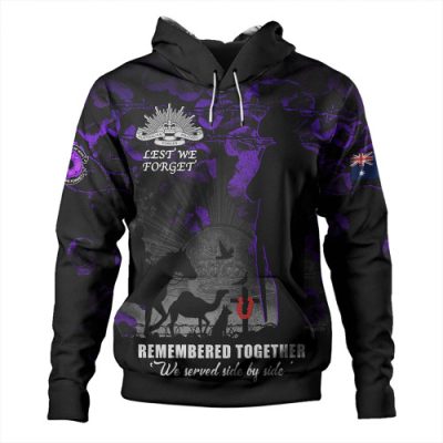 Australia Hoodie Anzac Day Purple Poppy Tribute Remembered Together