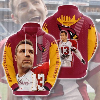 NFL Arizona Cardinals Kurt Warner Red Yellow Pullover Hoodie