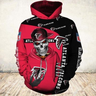 NFL Atlanta Falcons Black Red Skull Pullover Hoodie V2 NFL Atlanta Falcons Black Red Skull Pullover Hoodie V2