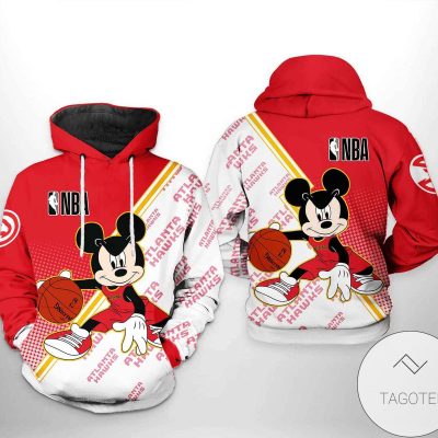 NBA Atlanta Hawks Red White Half Mickey Pullover Hoodie