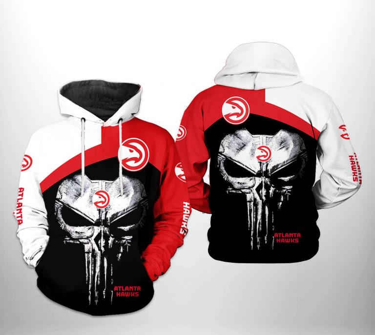 NBA Atlanta Hawks Red Black Punisher Skull Pullover Hoodie NBA Atlanta Hawks Red Black Punisher Skull Pullover Hoodie