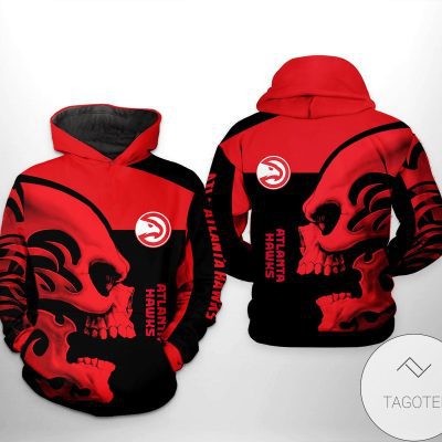 NBA Atlanta Hawks Red Black Skull Pullover Hoodie V3