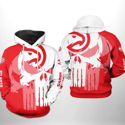 NBA Atlanta Hawks Red White Punisher Skull Pullover Hoodie