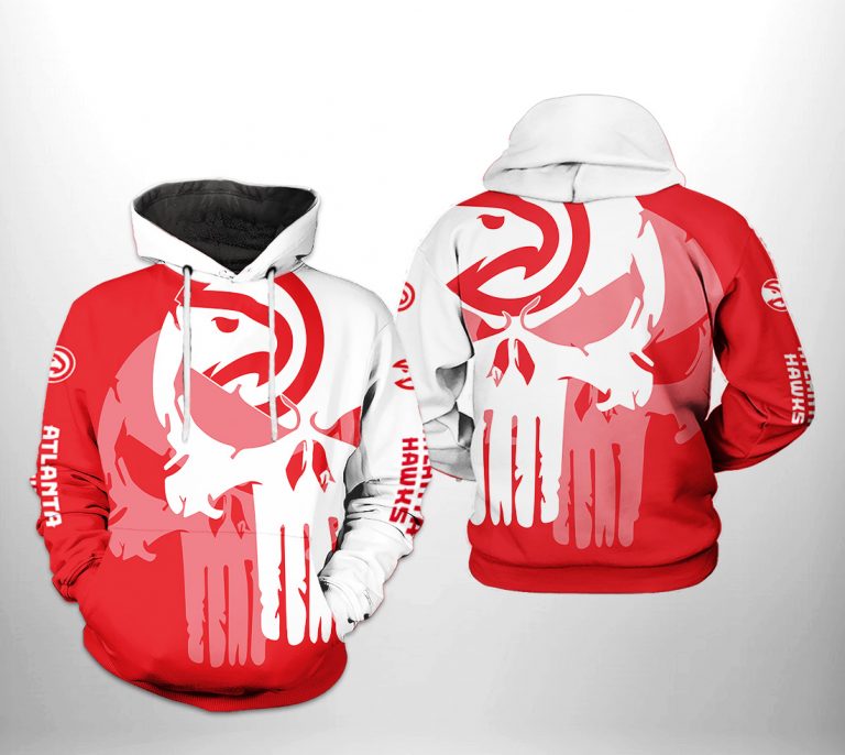 NBA Atlanta Hawks Red White Punisher Skull Pullover Hoodie NBA Atlanta Hawks Red White Punisher Skull Pullover Hoodie