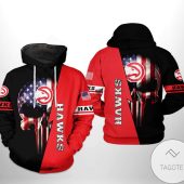 NBA Atlanta Hawks US Flag Punisher Skull Pullover Hoodie