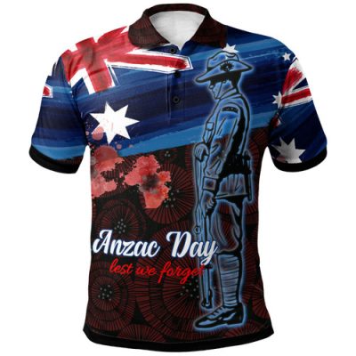 Australia Anzac Day Polo Shirt - Poppy Flowers With Australia Flag