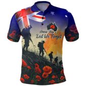 Australia Custom Polo Shirt -  Anzac Day Soldiers With Australia Flag