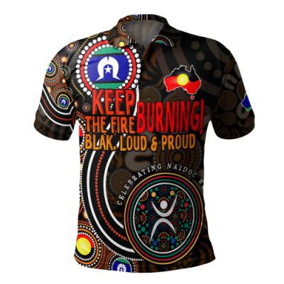 Australia Polo Shirt Naidoc Week Keep The Fire Burning Aboriginal Dot Art