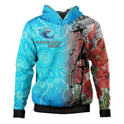 Australia Sutherland Shire Hoodie - Anzac Soldier Sharks Mascot Style Hoodie
