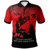 Australia Polo Shirt Anzac Day Poppy Flowers Red Black Blue