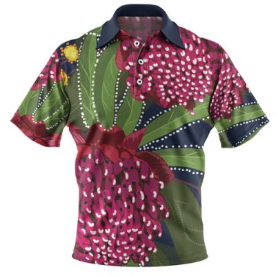 Australia Flowers Aboriginal Polo Shirt - Australian Waratah Flower Art Polo Shirt