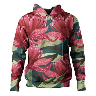 Australia Flowers Aboriginal Hoodie - Australian Waratah Flowers Painting In Aboriginal Style Hoodie