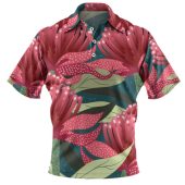 Australia Flowers Aboriginal Polo Shirt - Australian Waratah Flowers Painting In Aboriginal Style Polo Shirt