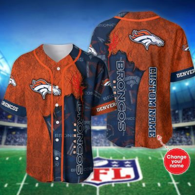 NFL Denver Broncos Orange Navy Blue Baseball Jersey