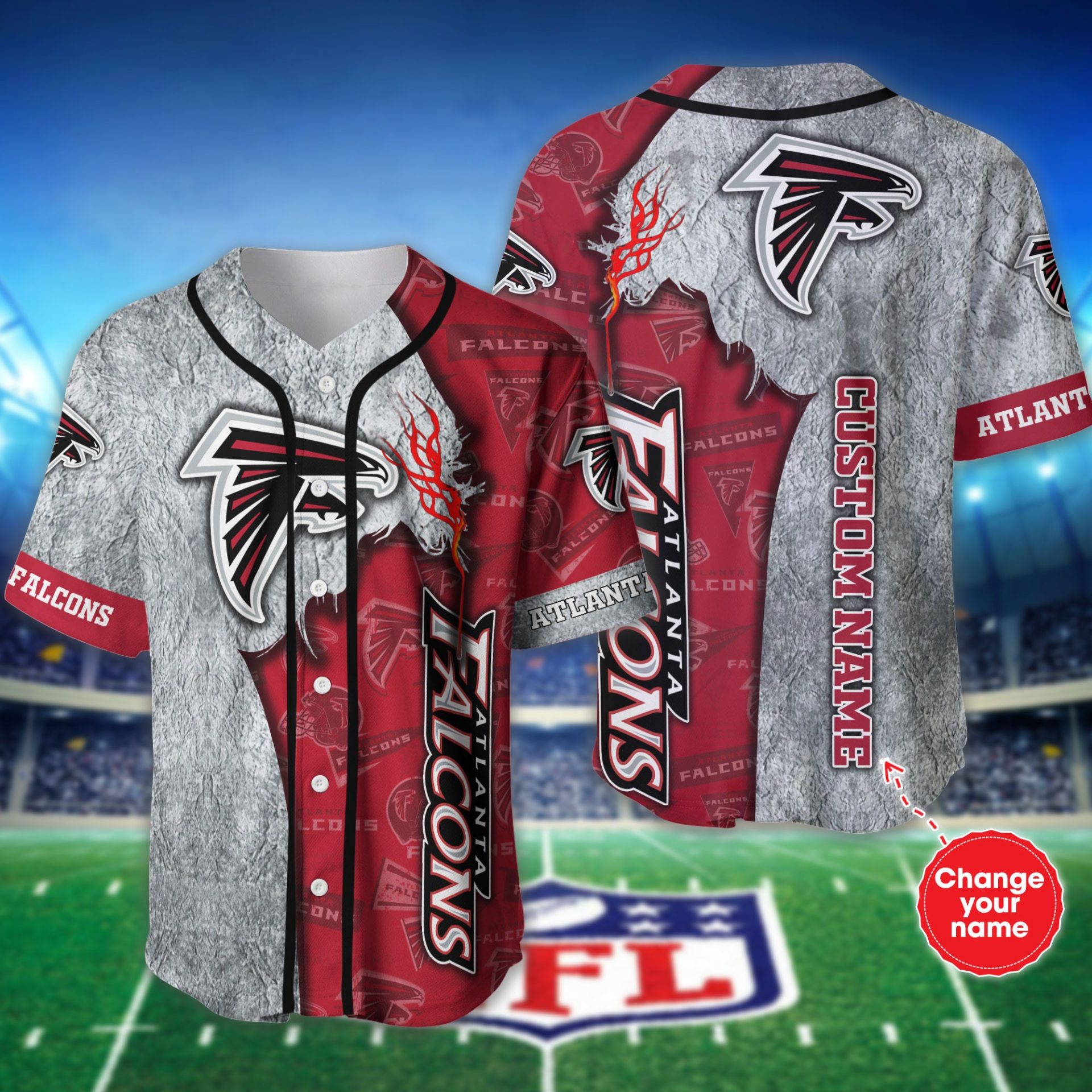 NFL Atlanta Falcons Custom Name Silver Red Baseball Jersey NFL Atlanta Falcons Custom Name Silver Red Baseball Jersey