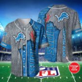NFL Detroit Lions Custom Name Silver Blue Baseball Jersey