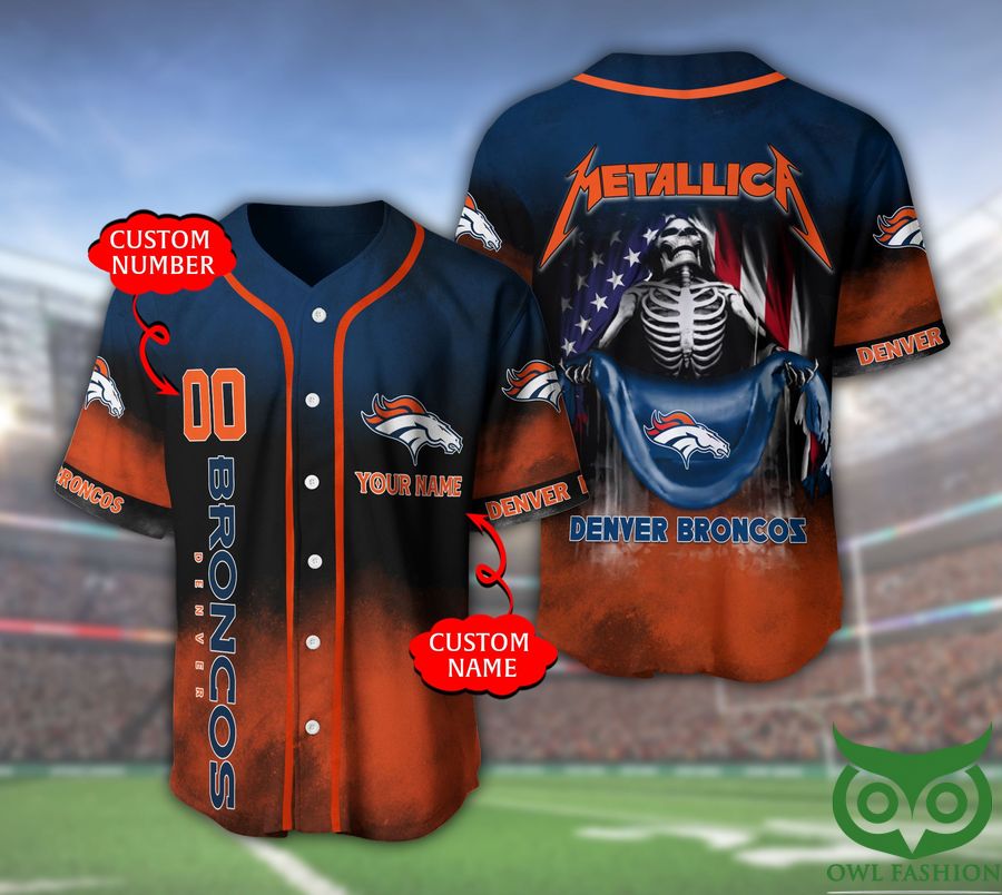 NFL Denver Broncos Custom Name Number Skull Baseball Jersey V2 NFL Denver Broncos Custom Name Number Skull Baseball Jersey V2