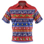 Australia Christmas Custom Polo Shirt - Aussie Christmas Flamingo Summer Vibes Blue Polo Shirt