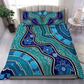 Australia Turtles Aboriginal Bedding Set - River And Turtles Dot Art Painting Blue Bedding Set