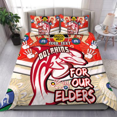 Redcliffe Dolphins Naidoc Week Custom Bedding Set - Redcliffe Dolphins Naidoc Week For Our Elders Dot Art Style With Turtle Bedding Set