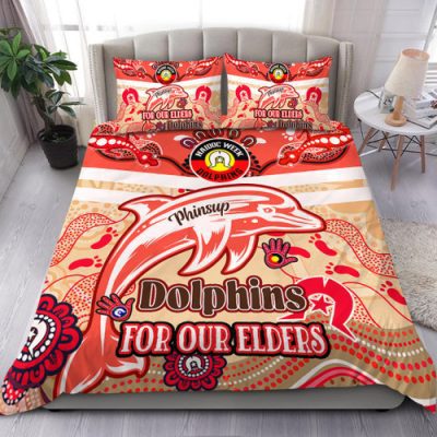 Redcliffe Dolphins Naidoc Week Custom Bedding Set - For Our Elders Home Jersey Bedding Set