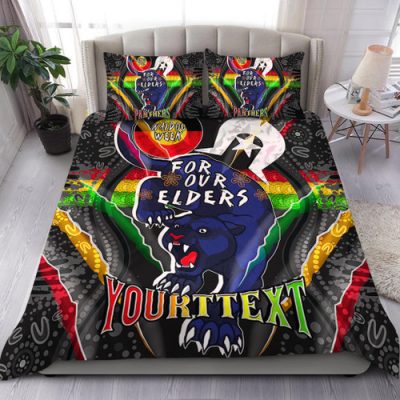 Penrith Panthers Naidoc Week Custom Bedding Set - Penrith Panthers Naidoc Week For Our Elders Australian Indigenous Dot Art Bedding Set