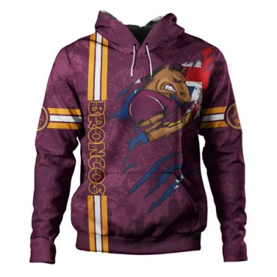 Brisbane Broncos Hoodie - Happy Australia Day Flag Scratch Style
