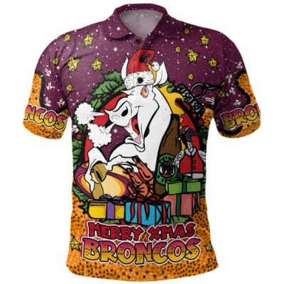 Brisbane Broncos Christmas Custom Polo Shirt - Merry Christmas Our Beloved Team With Aboriginal Dot Art Pattern Polo Shirt